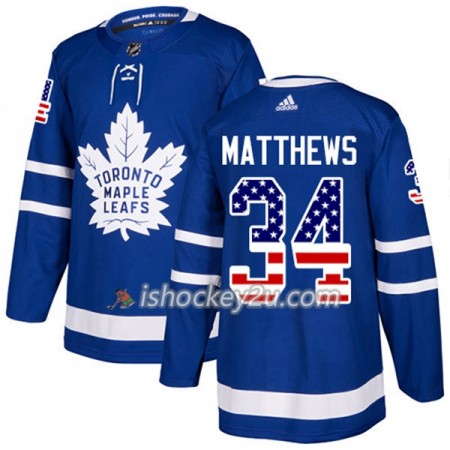 Mænd NHL Toronto Maple Leafs Trøje Auston Matthews 34 Adidas 2017-2018 Blå USA Flag Fashion Authentic